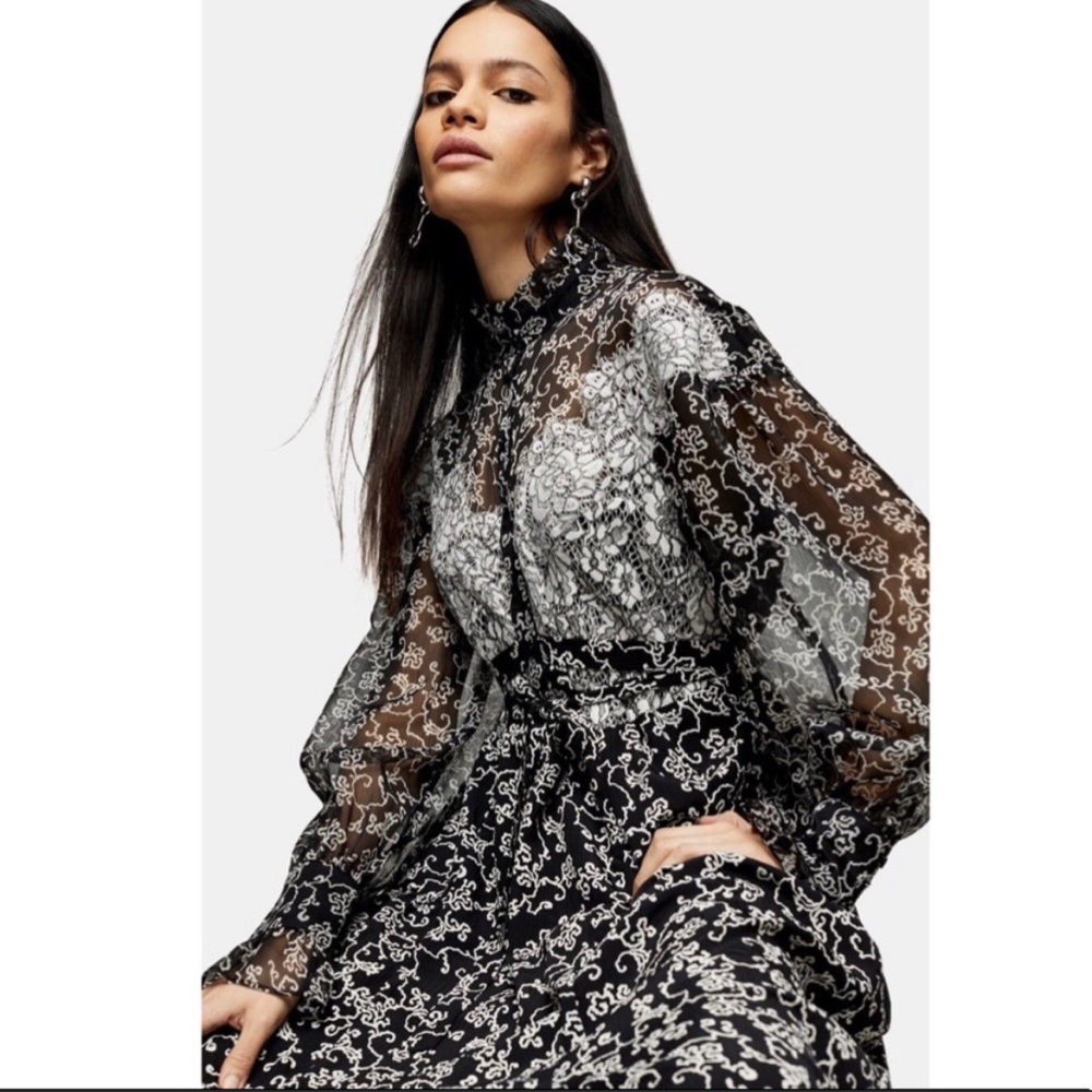 Topshop Black and White Lace Maxi Dress